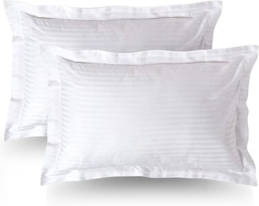 MUSA&Acirc;&reg; Striped Cotton Pillow Covers - Soft, Breathable &amp; Hotel-Inspired with Envelope Closure (2 Pack, White, 50 x 90cm)