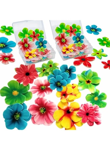 KASTWAVE Edible Flower Cupcake Toppers, Set of 70 Pcs Mixed Size Flower Birthday Cake Toppers Multicolour, Family Cupcake Wedding Cake Birthday Party Food Decoration