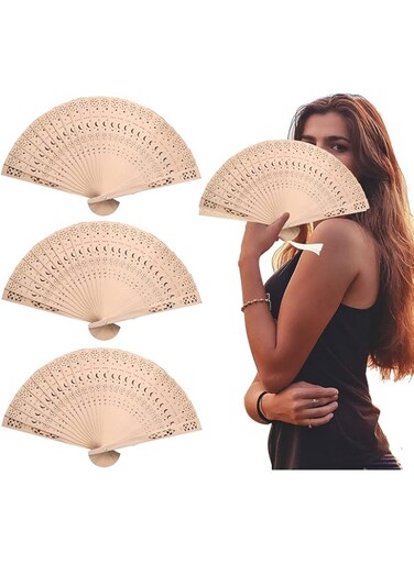 Wooden Folding Fan 3 Pack Star Moon Pattern Wooden Foldable Fan Handheld Folding Fans Sandalwood Hand Fan Wooden Hand Chinese Sandalwood Fan with Tassel for Women Wedding Souvenir Favors Baby Shower
