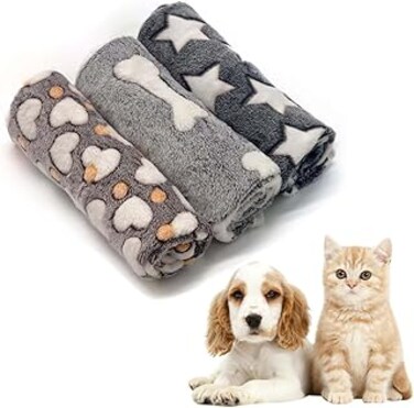 4 Pcs Pet Blanket, Dog Puppy Blanket, Super Soft Fluffy Premium Fleece Pet Blanket, Paw Print Fleece Blanket for Small Medium Pet Dog Cat, Warm Soft Sleep Mat, Cage Liners Blanket (30x 20 Inch)