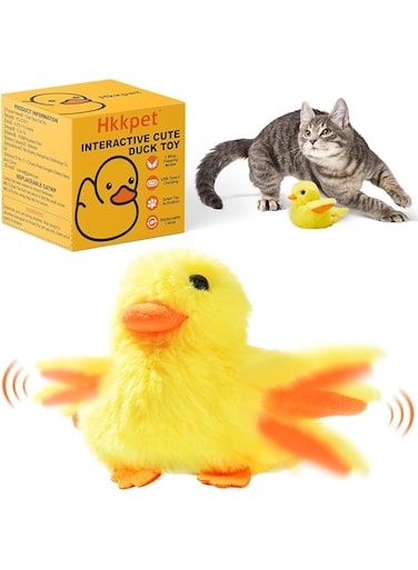 Chirping Duck Interactive Cat Toy, Touch Activated Automatic Kitten Toy with USB, Realistic Duck Quack &amp; Flapping Wings Catnip Toy, Cute Cat Kicker Toy, Cat Exercise Toys for All Breeds
