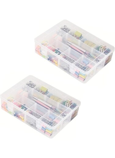 Apex 12 Grids Pvc Compartment Container, Bead Storage Organizer Box Case With Adjustable And Removable Dividers For Jewelry Craft Tackles Tools And Screw (2 Empty Box Only)