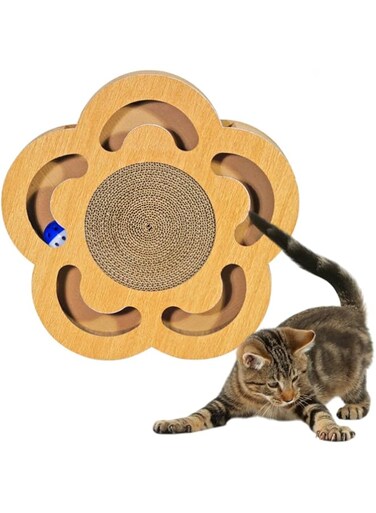Arnoub Cat Scratcher with with Cat Bell Balls - Space-Themed Cat Bed and Scratching Post for Ultimate Feline Fun (Flower)