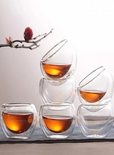 6-Piece Heat Resistant Double Wall Glass Tea Cup Set Transparent 50ml