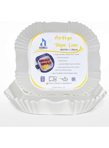 Homell White Pack of 100 Disposable Air Fryer Parchment Paper Liners (20cm) - Non-Stick, Greaseproof, and Heat-Resistant - Ideal for Baking, Cooking, and Grilling - Enhance Your Culinary Experience