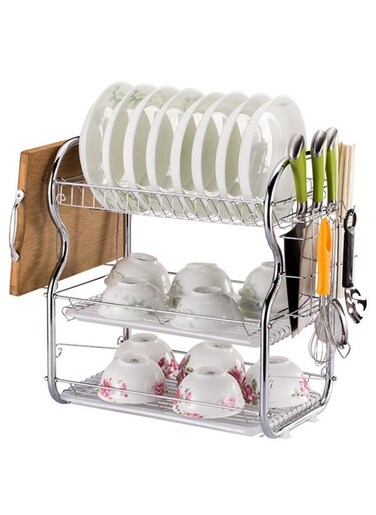 3 Tiers Dish Drying Rack and Drainboard Set for Kitchen Counter, Stainless Steel Dish Racks with Utensil Holder, Cutting Board Holder.
