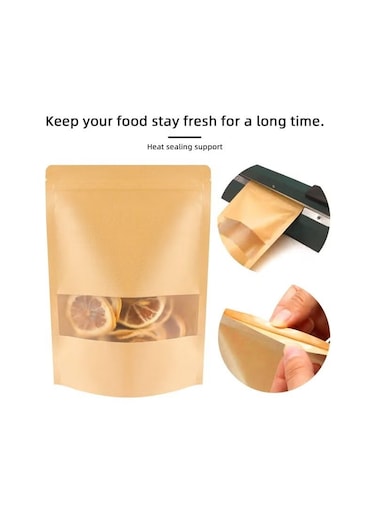 Resealable Kraft Paper Bags with Matte Window And Zip Lock pack of 50 pcs