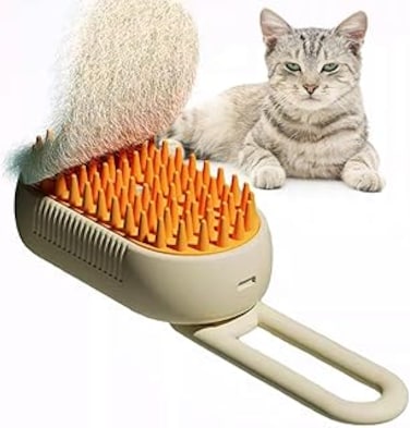 L DDLPOCKET Cat Steam Brush - Electric Spray Pet Grooming Comb   Remove Tangled Hair, Ensure Love &amp; Care with Foldable Handle (Cream)