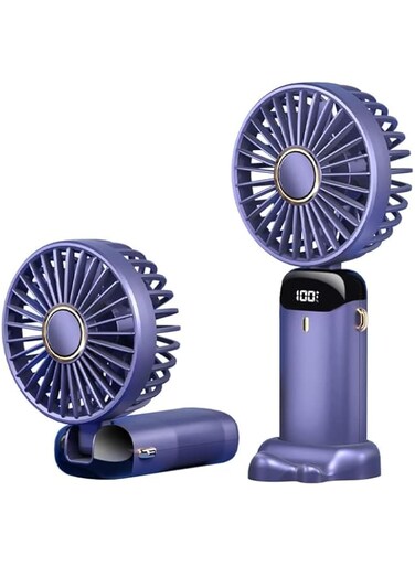 Gipsofila Portable Mini Handheld Fan 5000mAh USB Rechargeable Hanging Neck Fan 90&deg; Adjustable Personal Fan with LED Display, 5 Adjustable Speed, For Home, Office, Travel, Camping - Purple