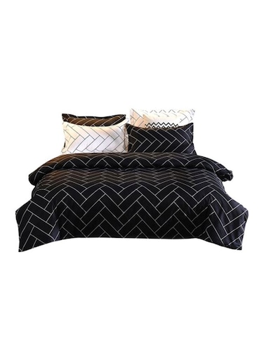 for Less 6-Piece Premium Quality Super Soft King Size Bedding Set Includes 1xDuvet Cover 220x240 cm, 2xPillow Cover 48x74 cm, 1xFitted Sheet Cotton Black/White