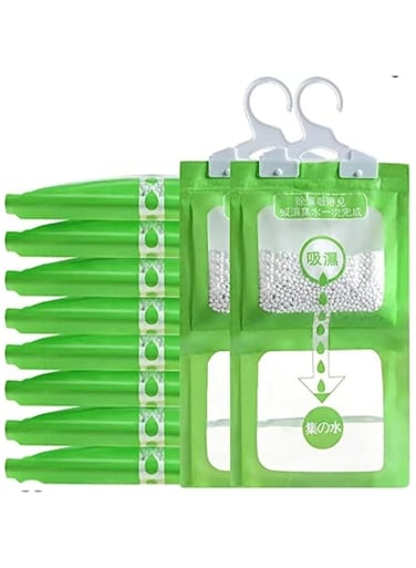 Neoblix Moisture Absorber and Odor Eliminator Hanging Bags to Rid Damp in Closet, Safe, Cars, Wardrobes, Basement, Gym   Dehumidifier Bags for Home, Kitchen, Bathroom - Pack of 10 (120 gms each)