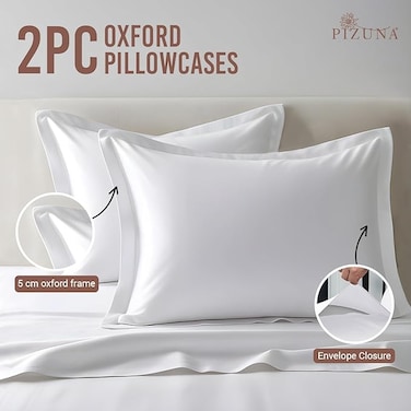 Pure 100% Cotton King Size Pillow Case 50x90 cm White, 400 Thread Count Soft Luxurious Long Staple Cotton Sateen Weave Pillow Cover With 5 cm Hem (Cooling Pillowcase - 2 PC)