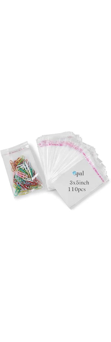 Opal plastic bags clear Small and large size re-sealable Self-Adhesive for packaging,organizing and storage for food,samples,jewelry,gifts,snacks,baked goods and candy (clear-110Pcs, 8x12.5cm-3x5inch)