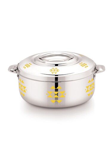 Stainless Steel Yara Casserole Dish with Lid and Yellow Geometric Pattern, Insulated Food Warmer Pot Serving Bowl Heat Retaining Kitchen Tableware