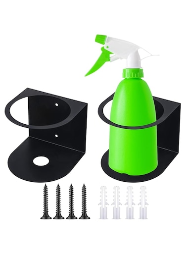 2 Pcs Spray Bottle Holder Brushed Stainless Steel Storage Rack Home Garage Solid Spray Can Holder Easy Install Wall Mount Craft Workspace Paint Spray Bottle Rack with Hardware (Black, Diam 3.6 inches)