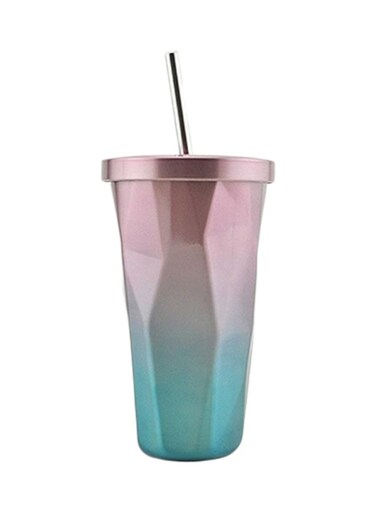 Steel Double Wall Tumbler With Straw And Lid Multicolour 500ml