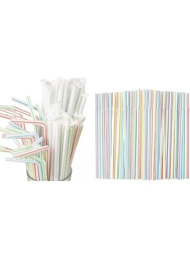 50 PCS Plastic Colorful Straw Stylish Disposable Straw Bendable 24 cm / 6 mm Long bulk Single Wrapped Flexible Drinking Straw best for Milkshake, Juice