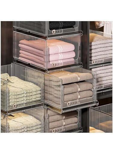 TAPIT Stackable Plastic Storage Basket for Closet Wardrobe Organizer and Storage Bin Sweater Drawer Shelf Storage Container for Cupboard Kitchen Bathroom Office Bedroom (Medium)