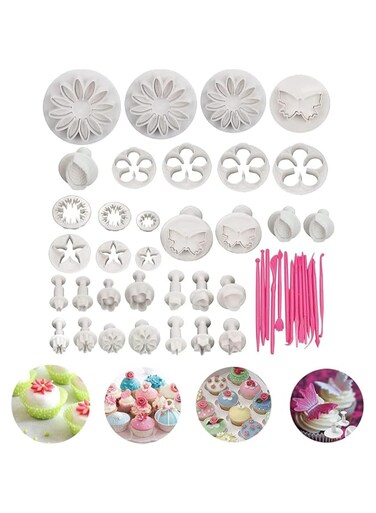 MAKINGTEC Flower Cutters for Sugarcraft, Cake Decorating Tools Fondant Cutters, Rose Flower Alphanumeric Characters Moulds Set for Fondant Almond Sugar Syrup Biscuits Chocolate(47pcs)