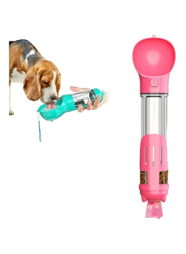 Dog Water Bottle Portable Pet Water Bottle for Dog Water Dispenser Dog Water Bottle Large Pet Water Dispenser Portable Pet Travel Bottle Dog Travel Bowl with Drink Food Bowl Potty Waste Bag (pink)