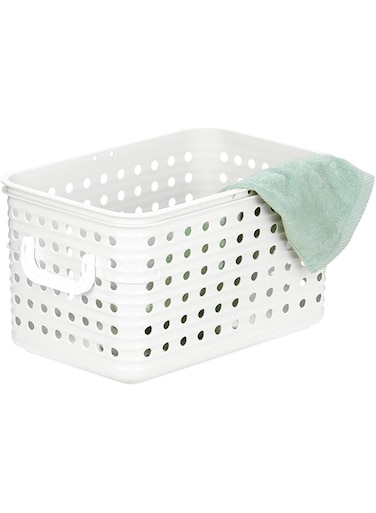 Inochi Tokyo Multi Purpose Storage Basket with Handle, Large size for Storage of Clothes, Toys, Kitchen Utensils and Other Household items, Lightweight White (43 x 28 x 24 cm)