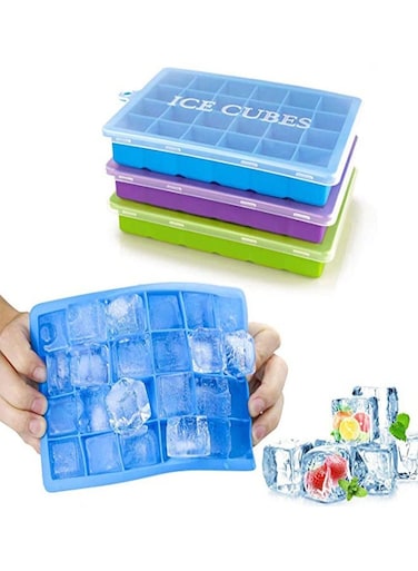 Pack Ice Cube Trays , Shop Silicone Ice Tray with Removable Lid Easy-Release Flexible Ice Cube Molds 24 Cubes per Tray for Cocktail, Whiskey, Baby Food, Chocolate, BPA Free