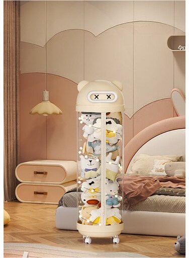 Animal Storage Tube, Vertical Transparent Storage Bucket with Light &amp; Wheels for Teddies and Dolls, Cylinder Plush Toy Storage Organizer for Nursery Room Bedroom Living Room (Yellow, 115cm)
