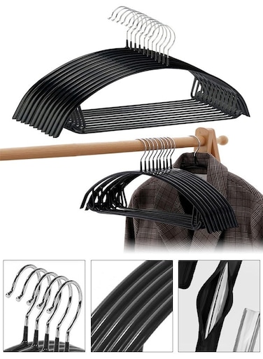 20 Pack Non Slip Suit Hanger, Coat Jacket Hangers, Sweater Hangers, PVC Coating Metal Hangers For Pants, Shawls, Belts, Dimple &amp; Crease Free T Shirt Hangers(Black)