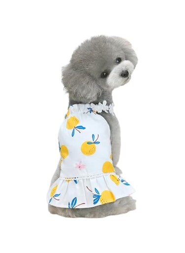 Dog Dress Puppy Skirt Dog Clothes Princess Dresses Fruit Braces Skirt Wedding Cotton Dress for Small Dog Girl Female Cat (Yellow, L)