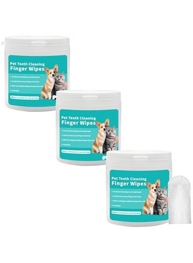 3Pack Dog Ear Cleaner Finger Wipes for Dogs and Cats, 150 Counts-Grooming Kit Care for Dogs and Cats Regular-Gum Care Finger Pet Wipes