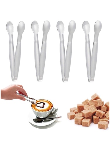 KASTWAVE Sugar Tongs, Silver Candy Tongs, Serving Tongs, Mini Serving Tongs, U-Shaped Stainless Steel Mini Small Ice Tongs for Desserts Coffee Tea Sugar Ice Cube Appetizer Kitchen Party 4 PCS