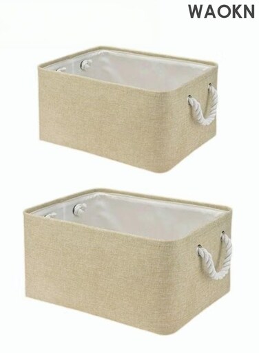 2 Piece Folding Storage Box ,1 Medium and 1 large Linen Storage Baskets , Household Clothing Sundries Storage Box , Suitable for bedrooms, living rooms, bathrooms, and other areas , ,unisex ,beige .