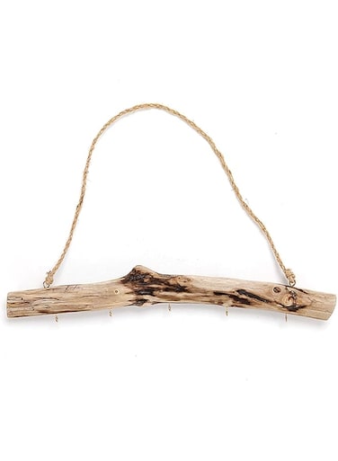 SYOSI Logs for Decoration Natural Driftwood Decorative Branches Home Wall Hanging Decor Jewelry Organizers with 5 Hooks, Farmhouse Rustic Boho Wall Decor for Bedroom Living Room and Bathroom (15 Inch)