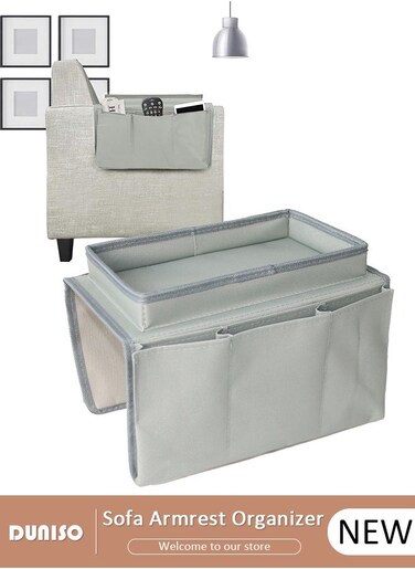 Sofa Armrest Organizer with Cup Holder Tray Chair Arm TV Remote Holder for Recliner Couch Armchair Caddy Bedside Storage Pockets Bag for Cellphone Tablet Book Magazines Drinks Holder Pouch