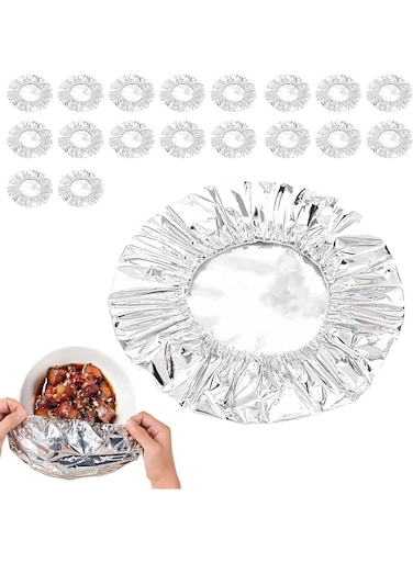 Aluminum Foil Food Covers, Reusable Stretchable Insulation Covers for Kitchen Dishes, Plates, Bowls, and Containers, Heat-Resistant Film for Fresh-Keeping, Silver, 100 Pieces