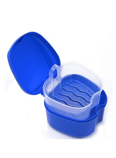Denture Case with Strainer, Travel-Friendly False Teeth Storage Box with Cleaning Basket.