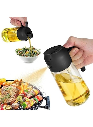 16oz Oil Dispenser Bottle is a kitchen tool that holds 470ml of olive oil. It can be used as both a regular bottle and a spray for cooking.