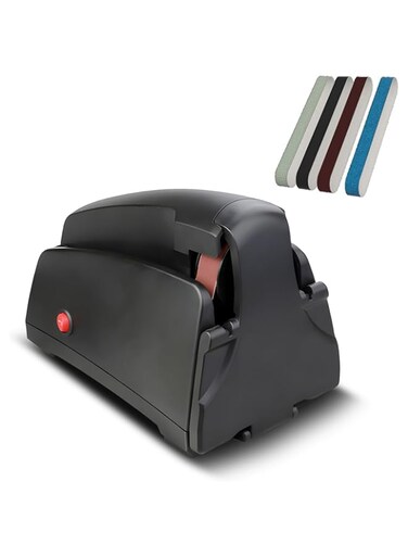 OUNA Electric Knife Sharpener for Kitchen Knives with 120/320/600/1000 Grit Sharpening Belt and Cleaning Brush Portable Auto Knife Sharpener Tool