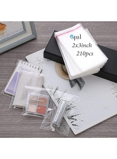 Opal plastic bags clear Small and large size re-sealable Self-Adhesive for packaging,organizing and storage for food,samples,jewelry,gifts,snacks,baked goods and candy (clear-210Pcs, 6x8cm-2x3inch)