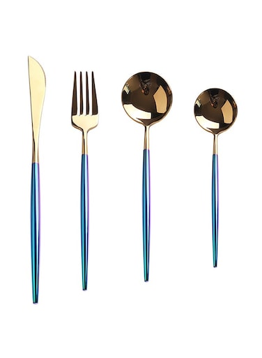 Stainless Steel Luxury Flatware Spoon Set Gold/Blue 25x16x3.5cm