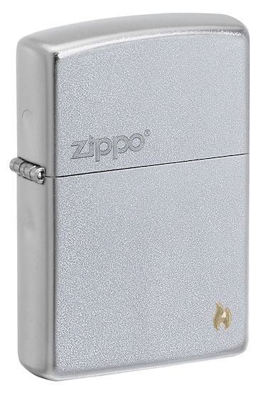 Zippo AE400310 205 Zippo And Flame In A2Tone Satin Chrome Windproof Lighter
