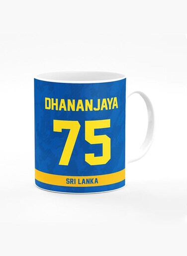 Designer Printed Coffee Mug with Heavy Duty Handle 11oz Ceramic Personalised Gift Mugs Cup [Microwave Safe &amp; Dishwasher Proof ] - Cricket Player - Dhananjaya de Silva, Jersey Number - 75