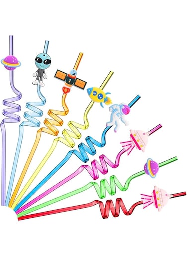 ELECDON Reusable Solar System Straws Set for Kids Birthday Parties 24 Fun Pieces
