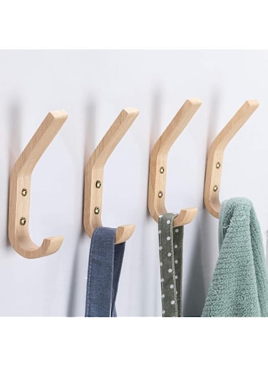 Fujinzhu Wood Hooks Wall Mounted, Coat Hooks Vintage Single Wall Hooks Organizer Heavy Duty for Towel Hat Hanging 4 Pack Oak