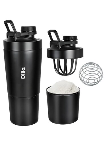 Dilla Protein Shaker Bottle - 800ml   Non-SLip and Leak-Proof Design   Hot and Cold   Scale powder compartment   Ideal for workout, outdoor activities, Gym, or busy days   On the Go