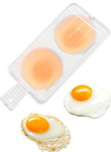 Microwave 2 Cavity Egg Poacher - 2 Eggs Microwavable Egg Cooker - Microwave Egg Fryer - Egg Poacher - Dishwasher-Safe Poached Egg Cup With Lid &amp; Handle For Breakfast, Lunches, Dinner
