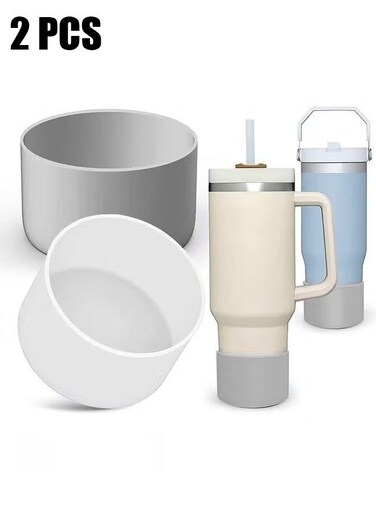 2 Pcs Protector Silicone Boot for Stanley, Water Cup Silicone Protective Bottom Cover Case, Reduces Noise Scratches Protective Cup Accessories (Grey+White)