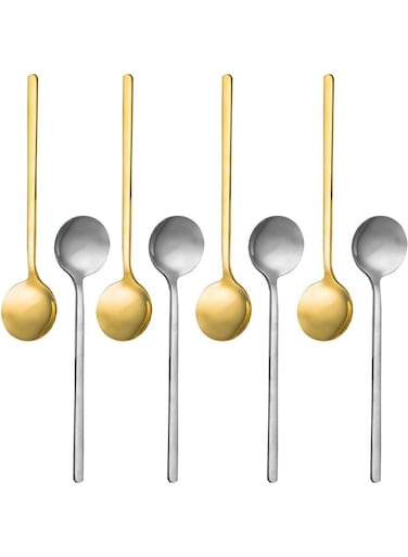 of 8, Gold &amp; Silver Plated Stainless Steel Espresso Spoons, Mini Teaspoons Set for Coffee Sugar Dessert Cake Ice Cream Soup Antipasto Cappuccino, 5.3 Inch