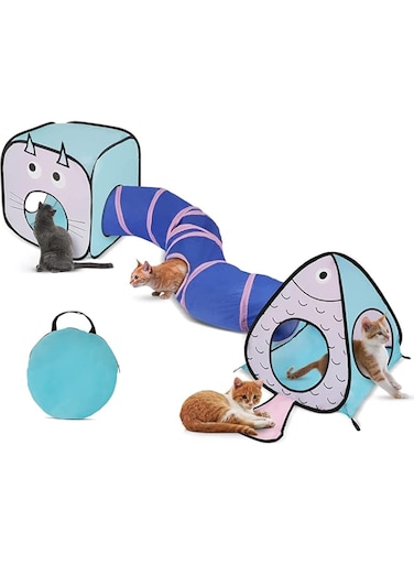 MAKINGTEC Cat Toy Tunnel and Cubes Bundle, Cat Tunnels for Indoor Cats, Interactive Crinkle Collapsible Cat Tube and Foldable Cubes Playground for Kitty,Rabbit,Ferret Hiding Play and Resting (3 in 1)
