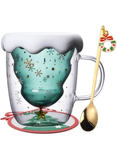 Silk Route Ramadan star Double-Walled Insulated Glass Cups 300 ml Capacity, with gift spoon